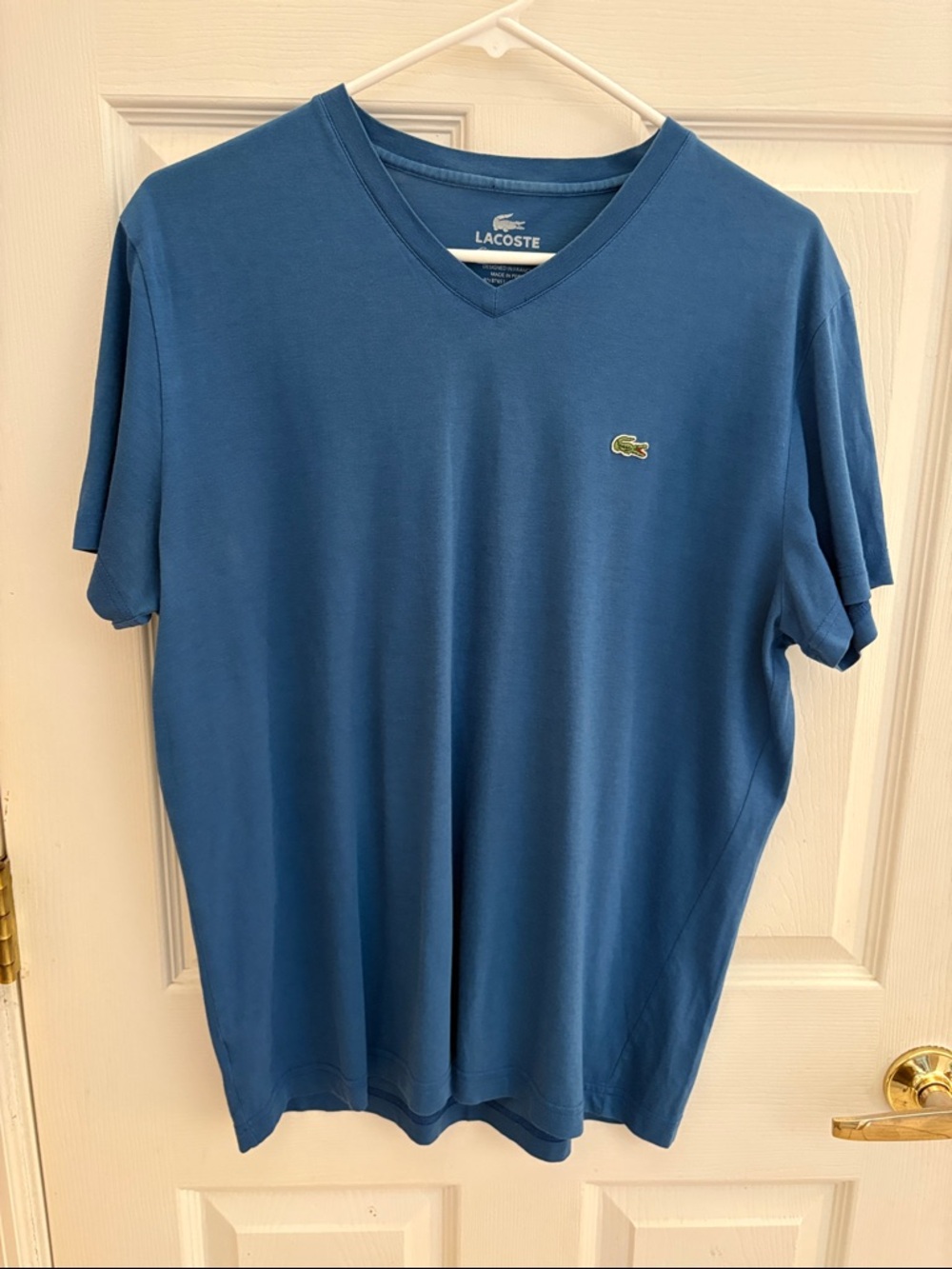 Lacoste Men’s large (size 5) V-Neck Tee in Blue with Crocodile Logo